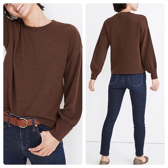 Madewell Tops - Madewell Brushed Knit Puff-Sleeve Top Hot Cocoa